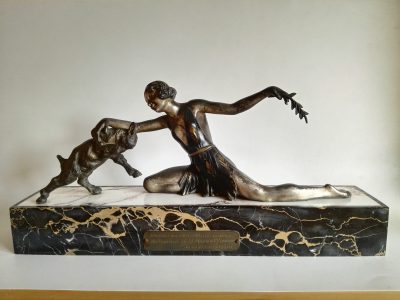 ART DECO sygnowana rzeźba LIMOUSIN ok.1930 r. pamiątka dla Francuskiego Kapitana Dutheil