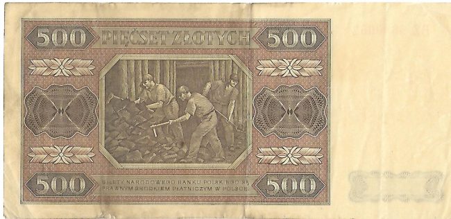 Banknot 500 złotych 1948 r. górnik