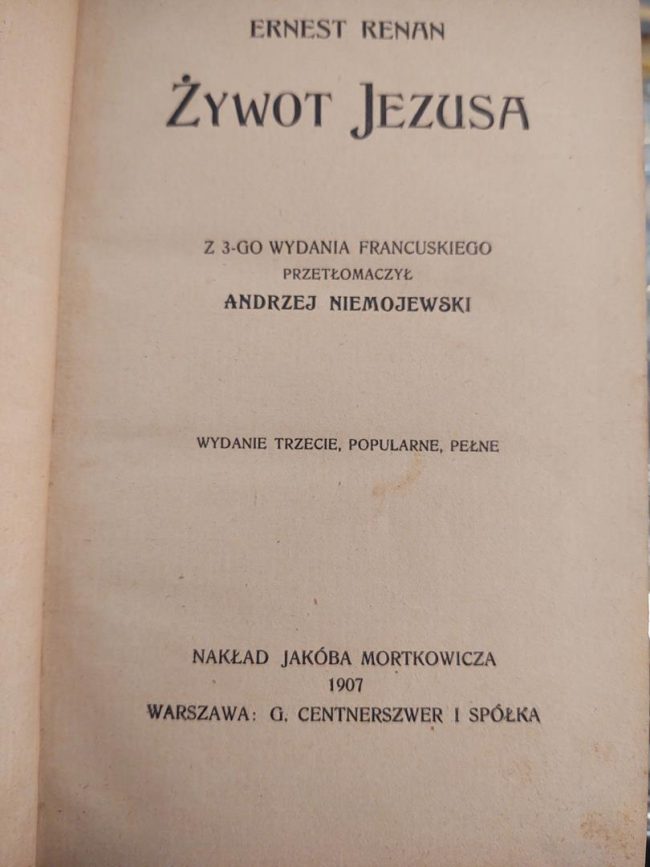 Książka "Żywot Jezusa" Ernest Renan, 1907 r.