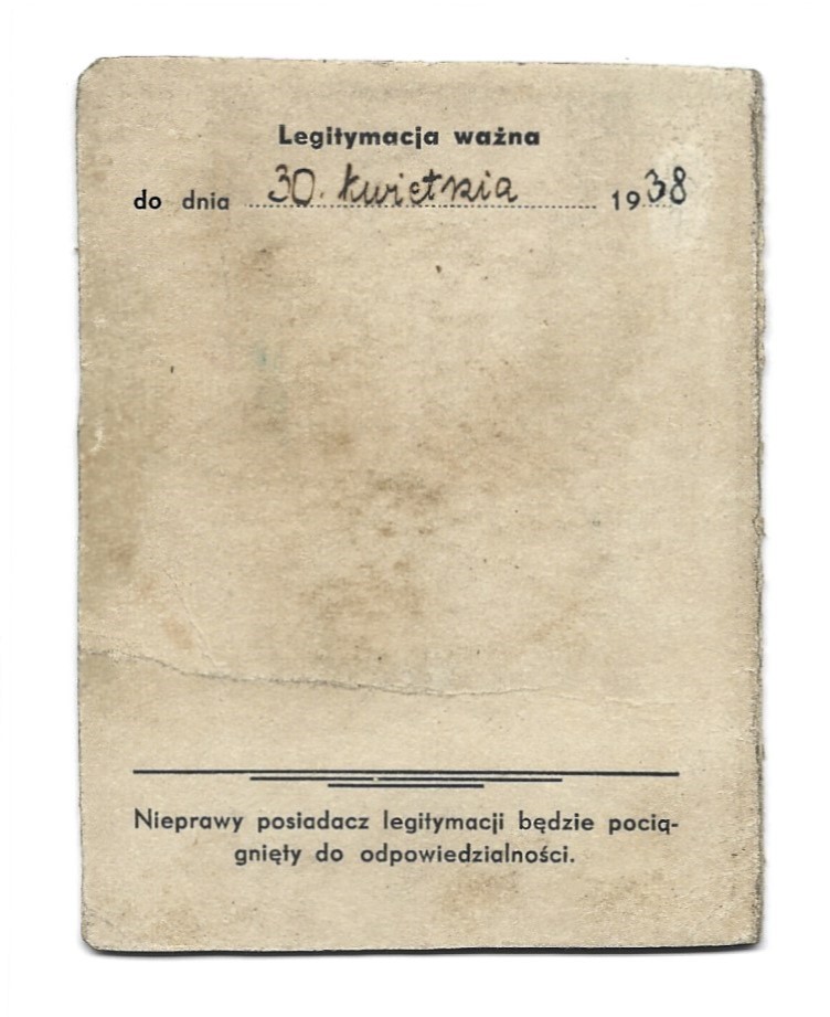 Legitymacja - Teatr Wielki w Poznaniu, 1937/38 r.