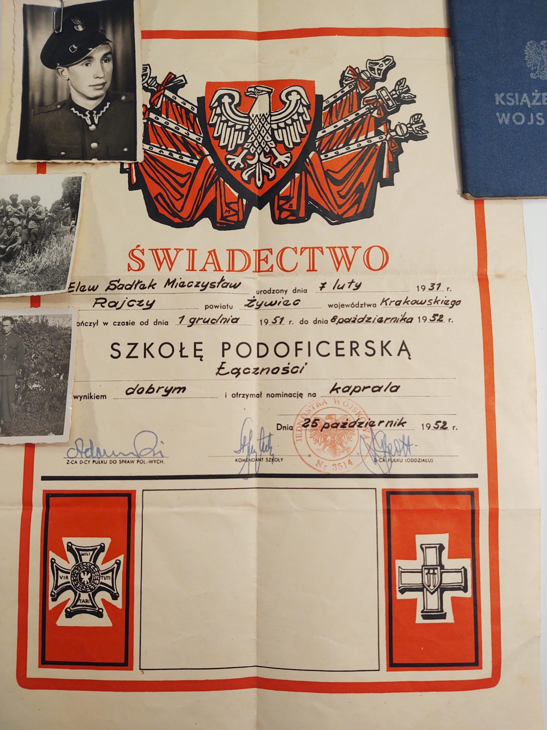 Świadectwo Ukończenia Szkoły Podoficerskiej, 1952r.