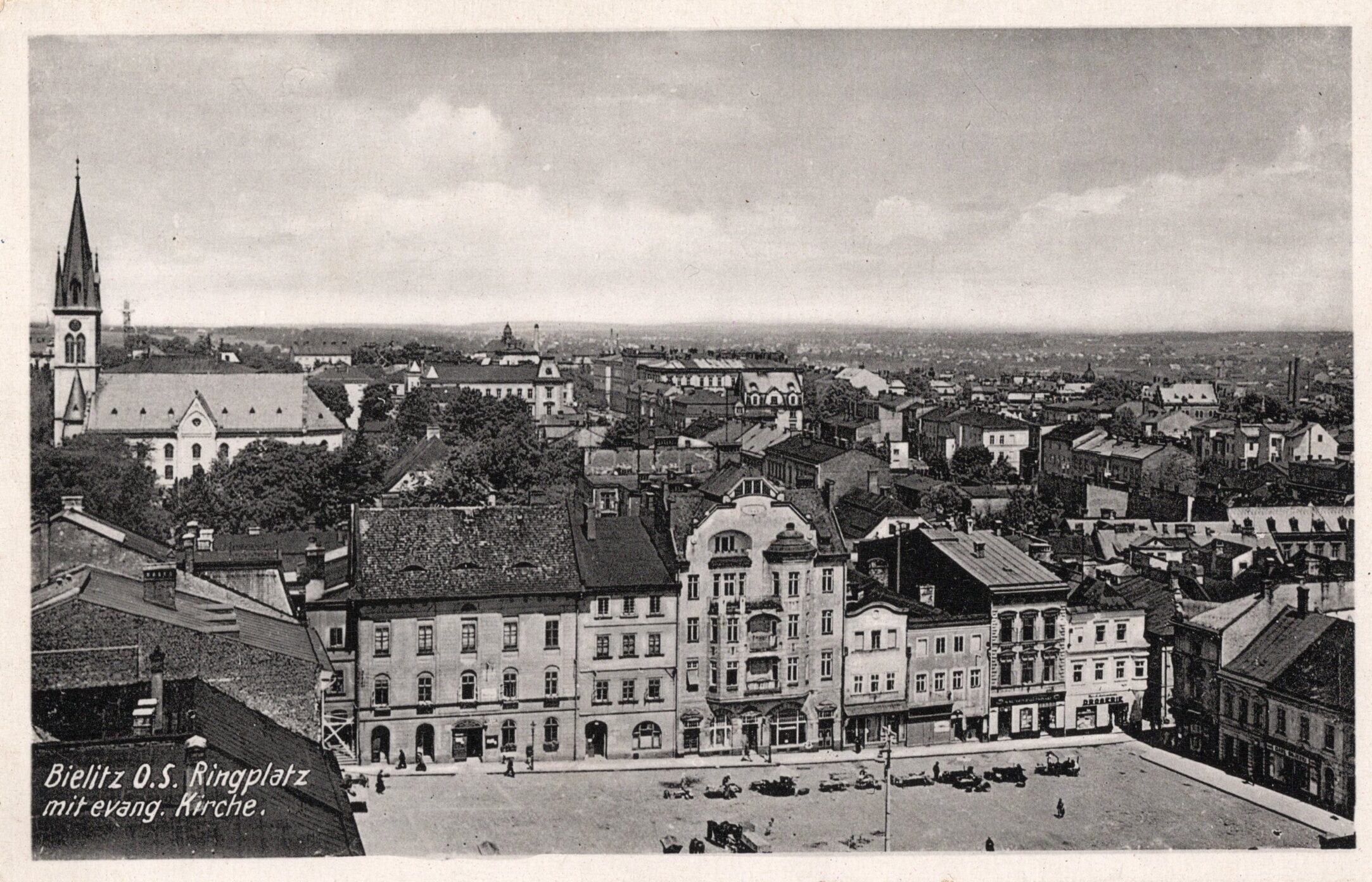 Pocztówka - Bielitz O.S. Ringplatz mit evang. Kirche. - Rynek Bielsko