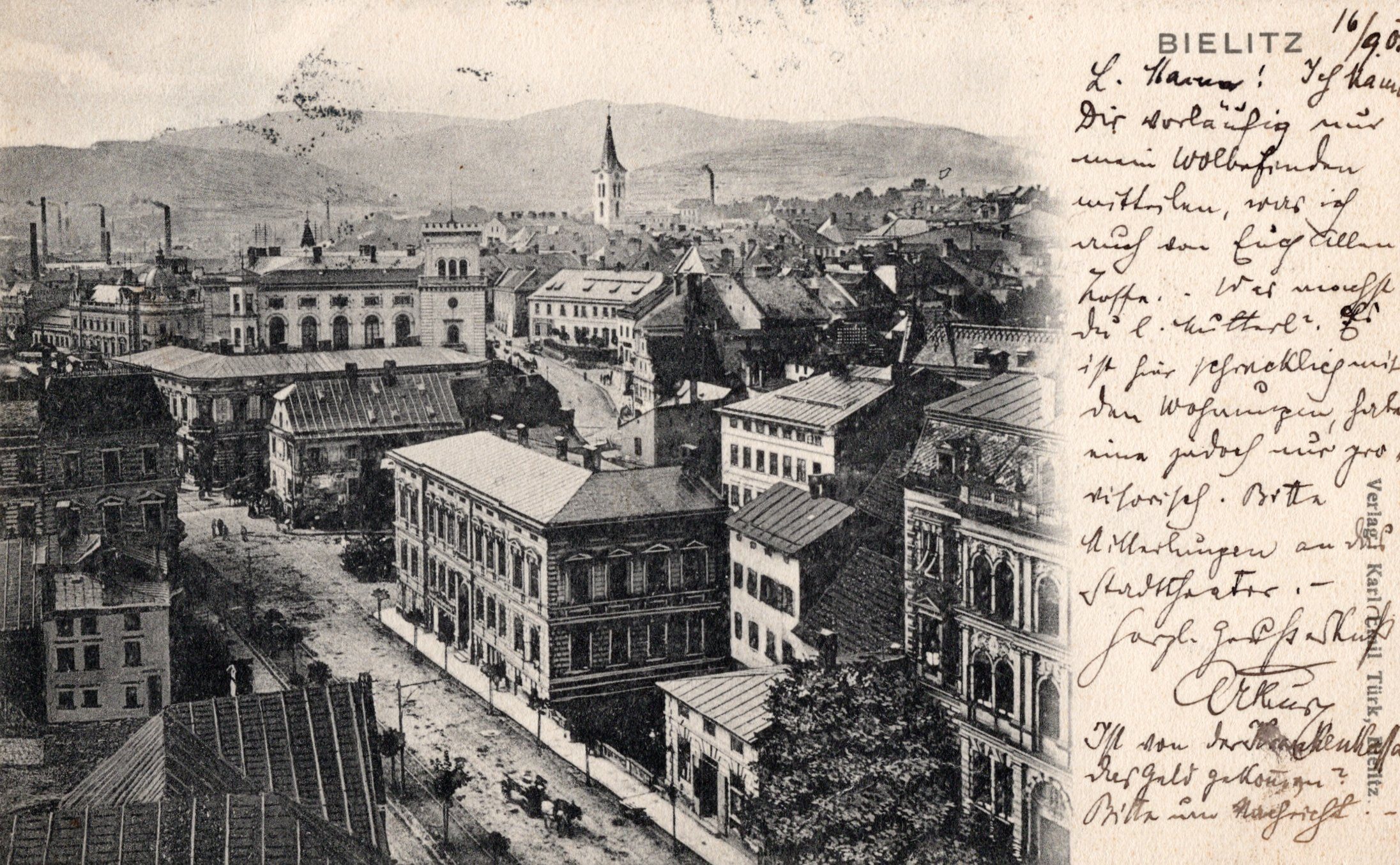 Pocztówka - Verlag Karl Emil Turk, Bielitz - Panorama Bielsko, 1905 r.