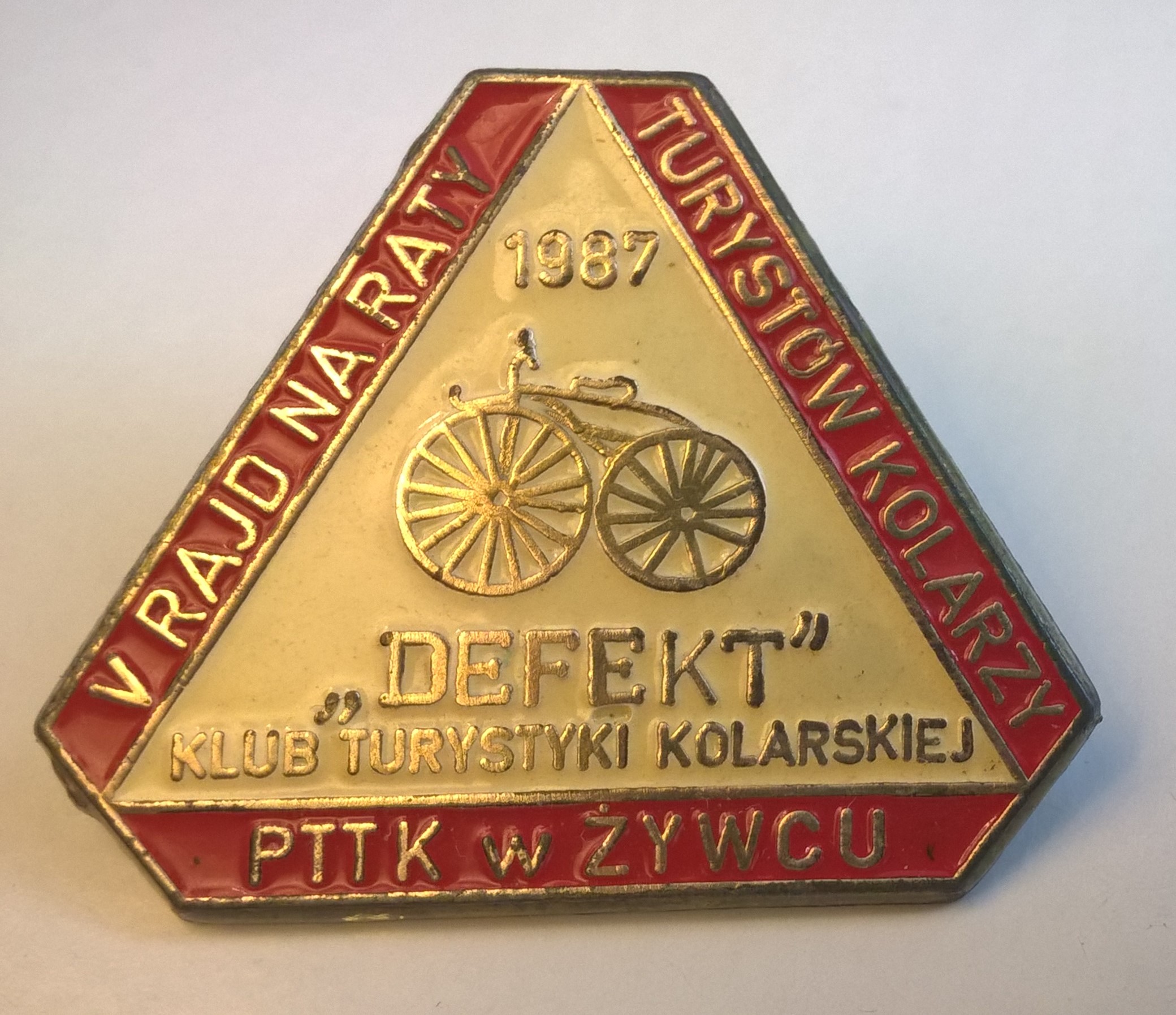 Odznaka - V Rajd Na Raty Turystów Kolarzy, PTTK w Żywcu, 1987; Klub Turystyki Kolarskiej "Defekt"