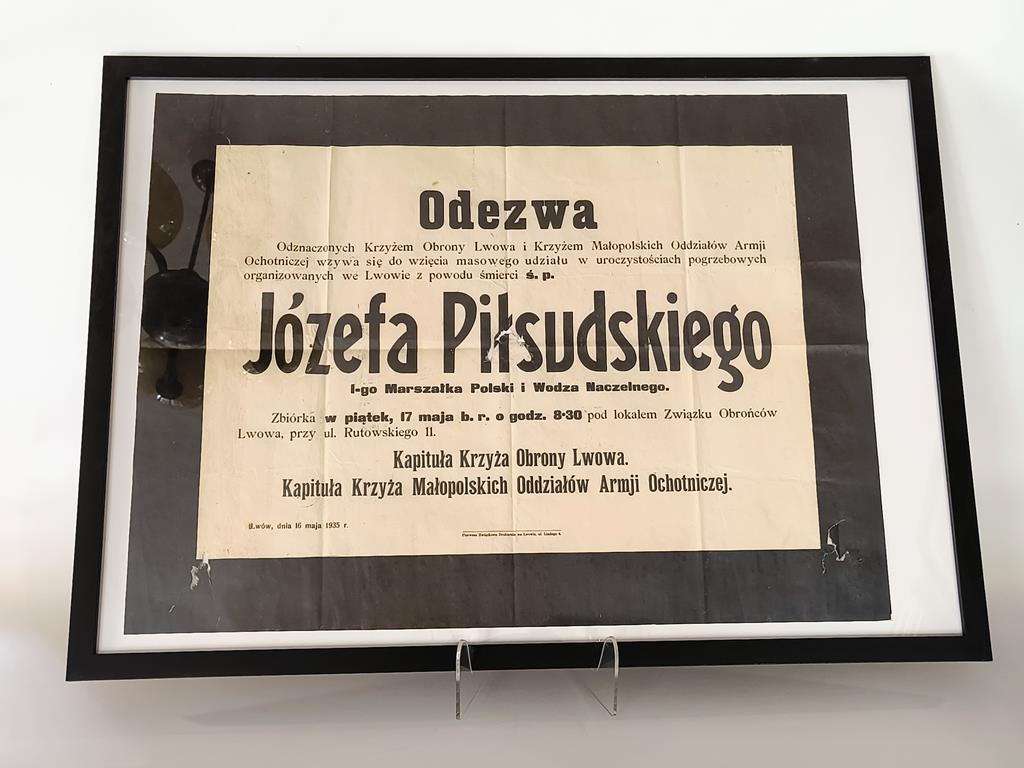 Oryginalny plakat pogrzebowy - Józef Piłsudski, II RP