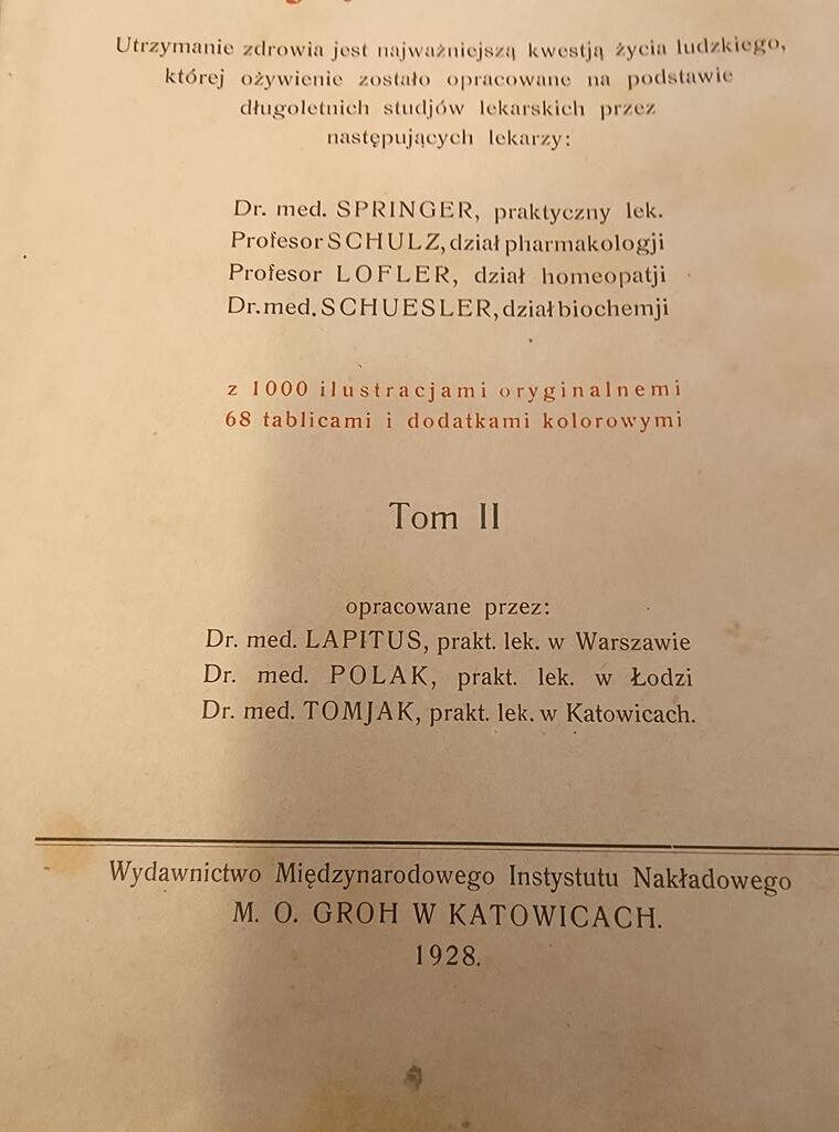 Książka "Lekarz ratujący zdrowie"-2 tomy, Dr. Med. Jenny Springer, 1928 r.