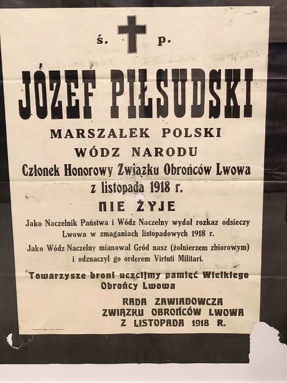 Oryginalny plakat pogrzebowy – Józef Piłsudski, II RP