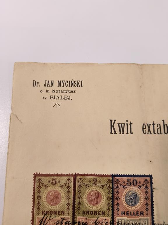 Kwit ekstabulacyjny - Bystra, 1913r.