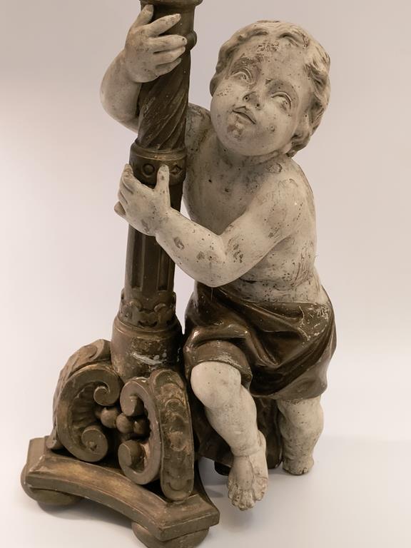 Barokowy świecznik anioł-putto XVIII w.