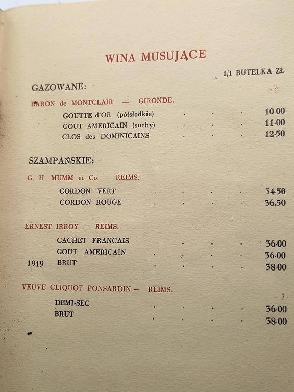 Menu winiarni Stara Komnata - M. & S. Kozioł, Lwów  - UNIKAT