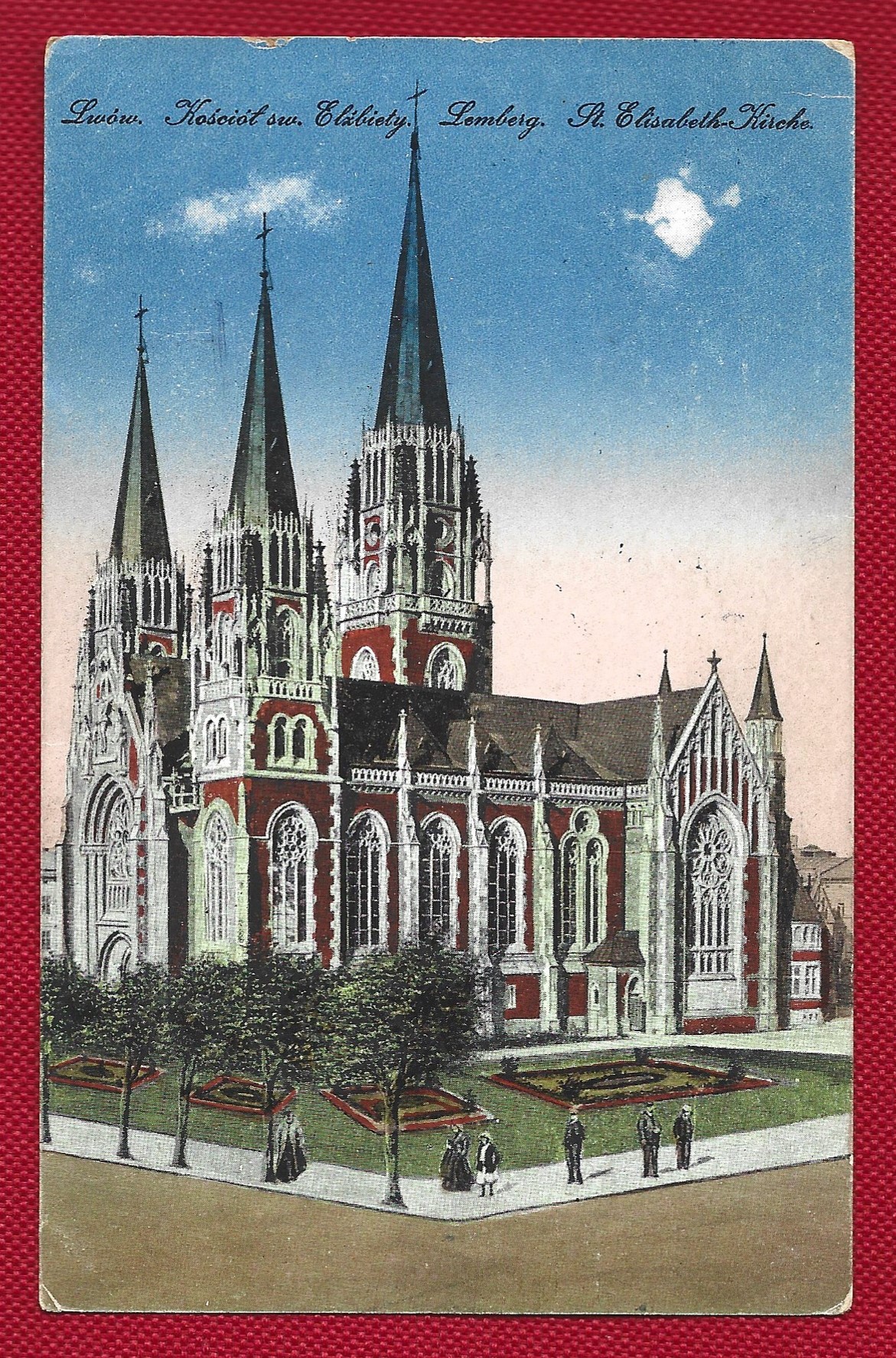 Pocztówka - Lwów. Kościół św. Elżbiety - Lemberg. St. Elisabeth Kirche, 1918 r.