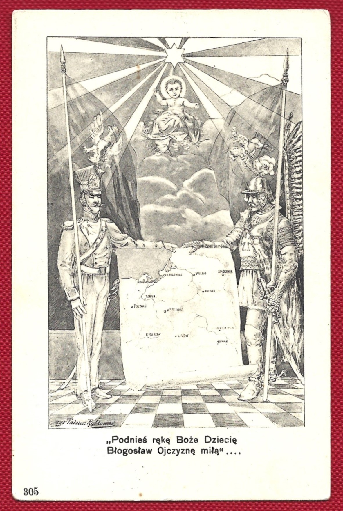 Pocztówka patriotyczna "Podnieś rękę Boże Dziecię, Błogosław Ojczyznę miłą"..., 1908r. - Kresy Wschodnie