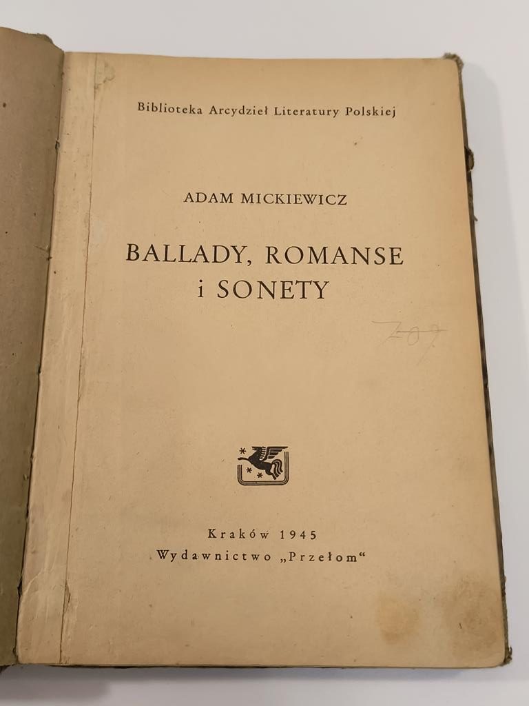 Książka "Ballady, romanse i sonety" Adam Mickiewicz, 1945 r.