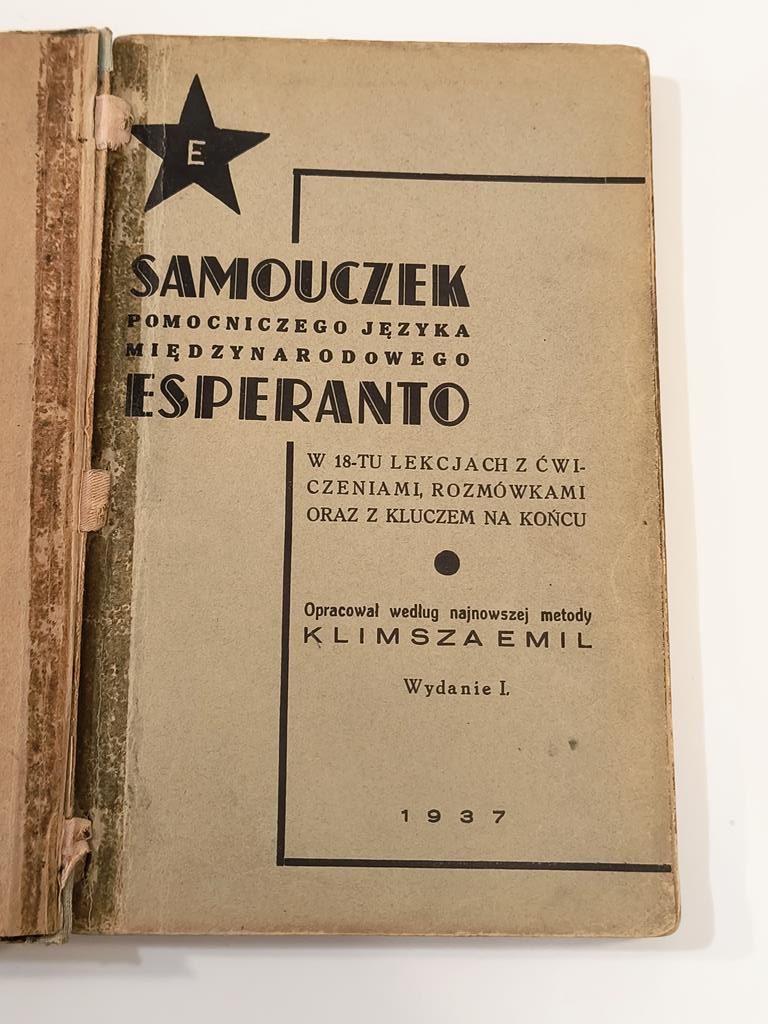 Książka - Samouczek języka esperanto - Emil Klimsza, 1937 r.