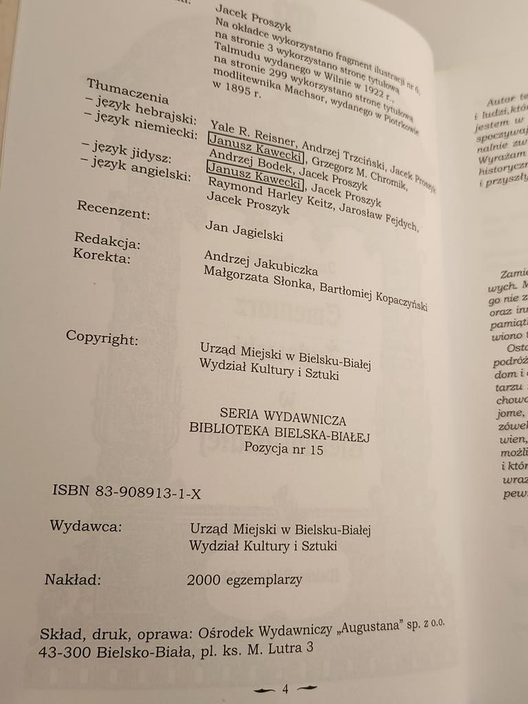 Książka "Cmentarz Żydowski w Bielsku Białej" Jacek Proszyk, 2002 r.