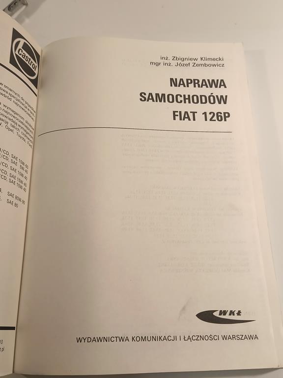 Książka "Naprawa samochodów Fiat 126p" Z. Klimecki, J. Zembowicz, 1996 r.