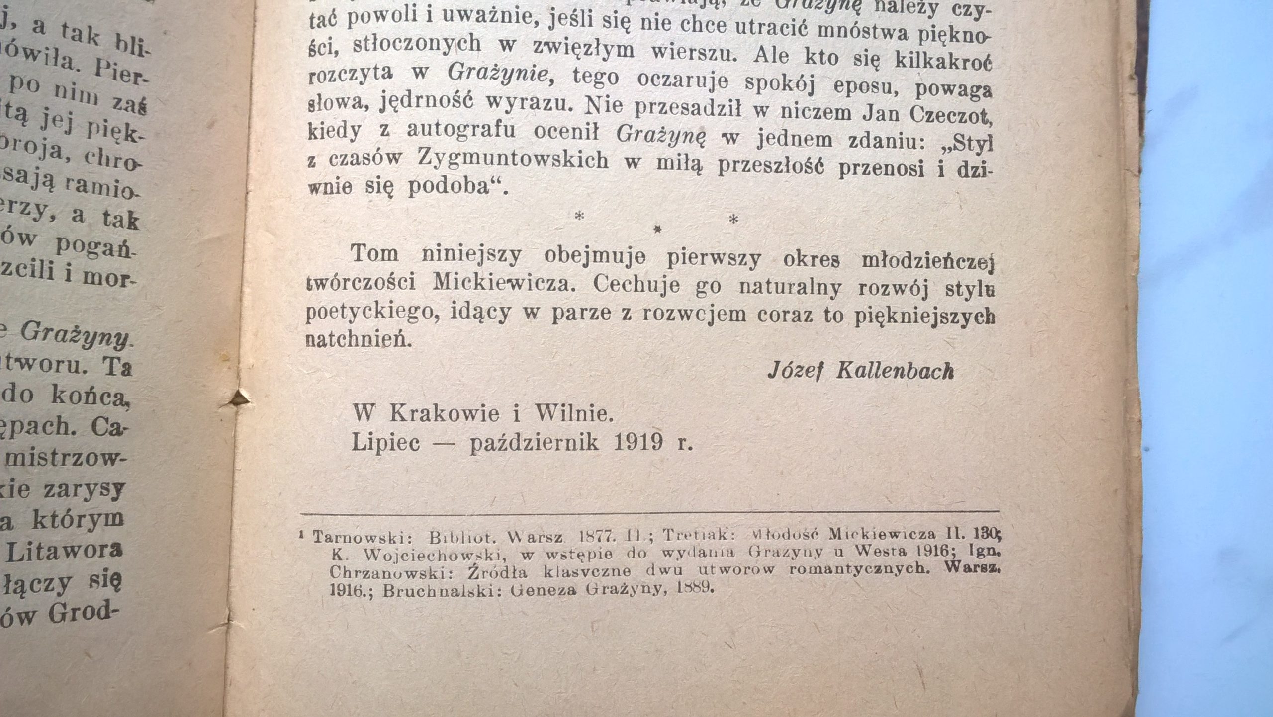 Książka "Adam Mickiewicz POEZJE - wiersze młodzieńcze, ballady, Grażyna", 1919 r.