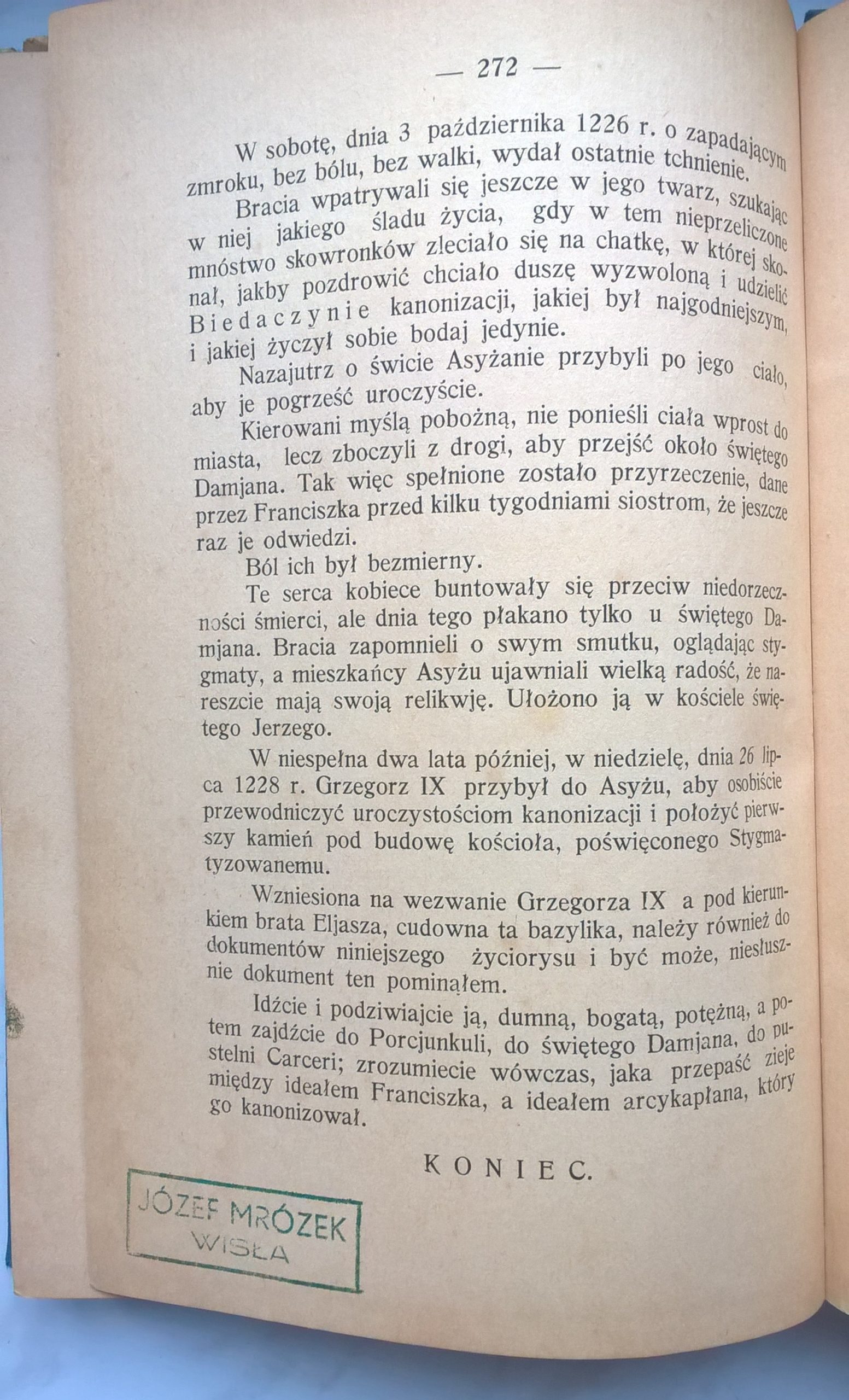 Książka "Życie Św. Franciszka z Asyżu" Paul Sabatier, 1927 r.