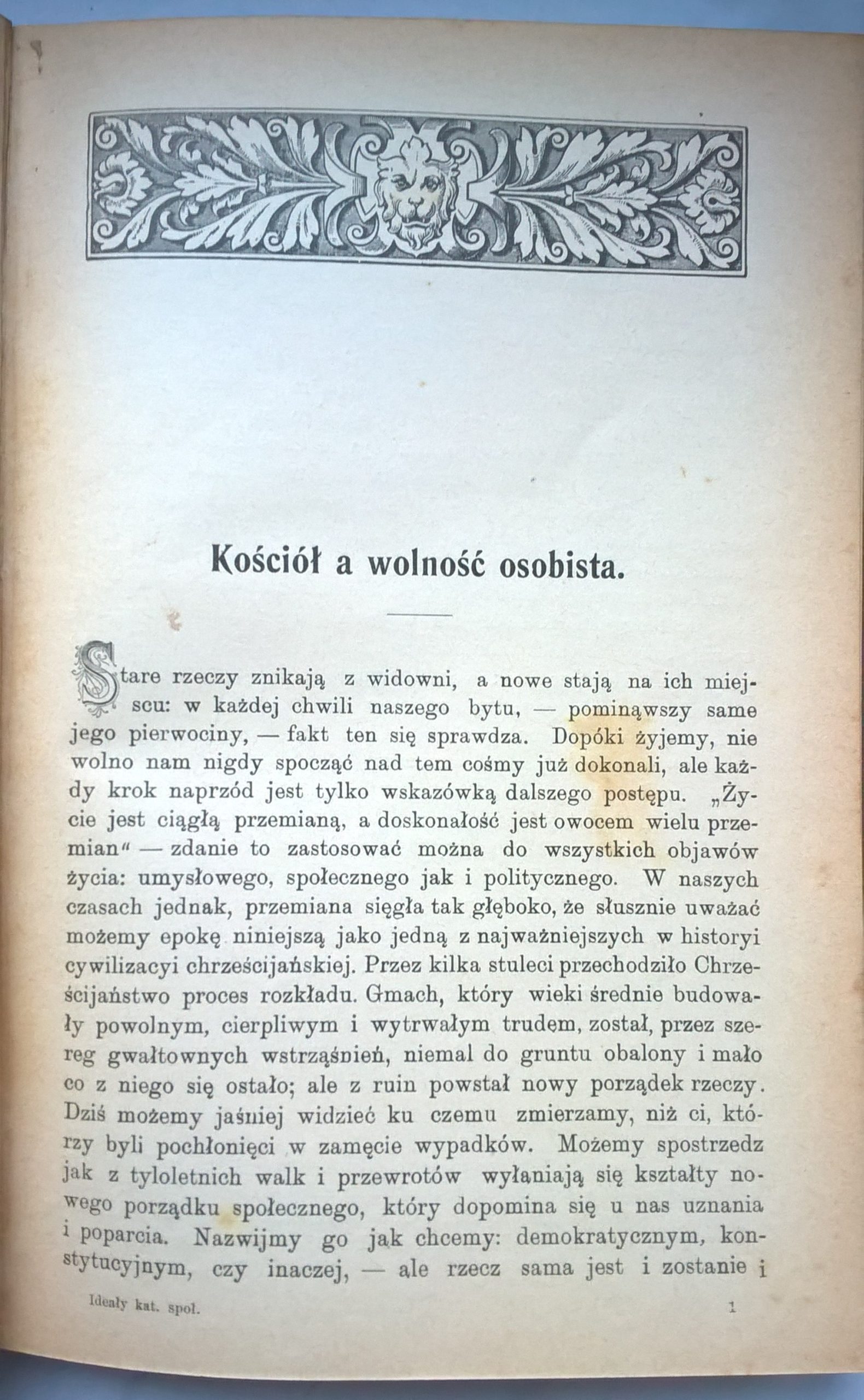 Książka "Ideały katolicko-społeczne" O. Cutbert Z. S. O. Fr., 1908 r.