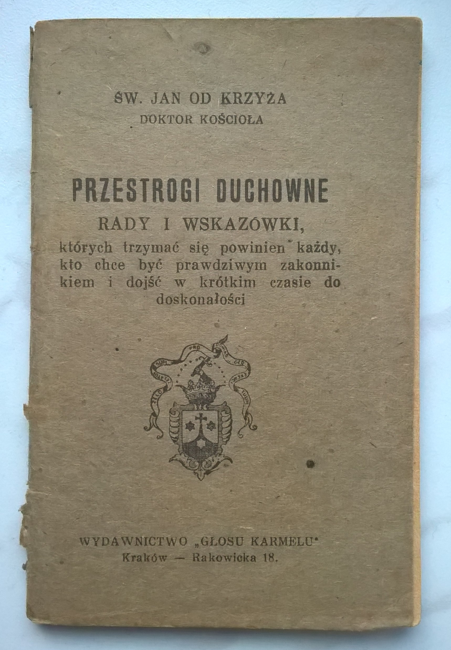 Książeczka "Przestrogi Duchowne" Św. Jan od Krzyża, Doktor Kościoła, 1936 r.