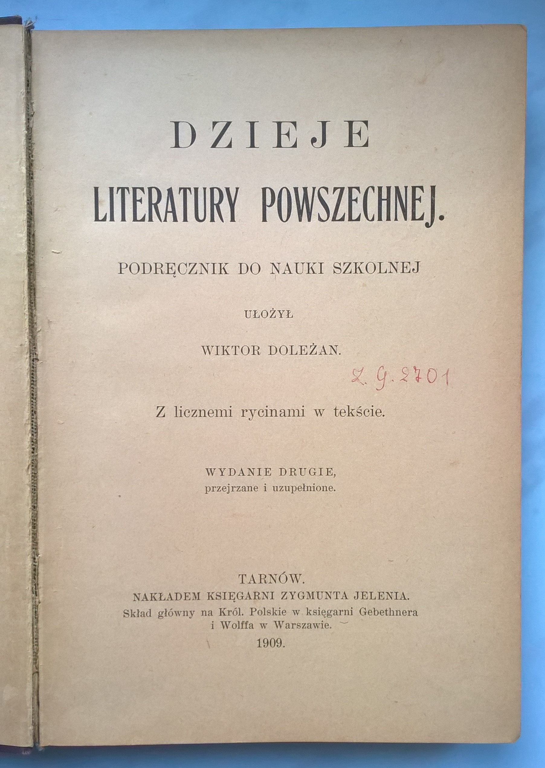 Książka "Dzieje literatury powszechnej" Wiktor Doleżan, 1909 r.