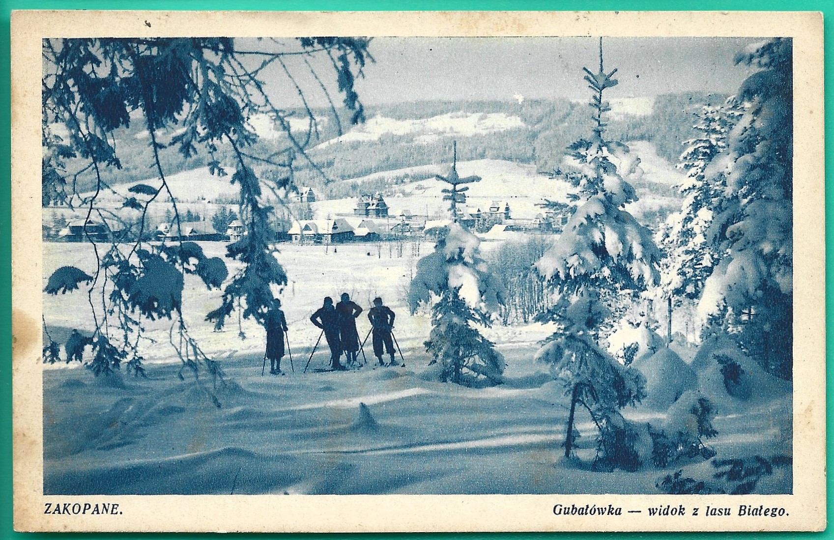 Pocztówka - Zakopane. Gubałówka-widok z lasu Białego