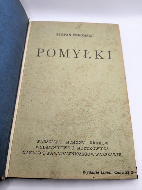 Książka "Pomyłki" Stefan Żeromski, 1925 r. - ze zbiorów malarza Stanisława Kamockiego