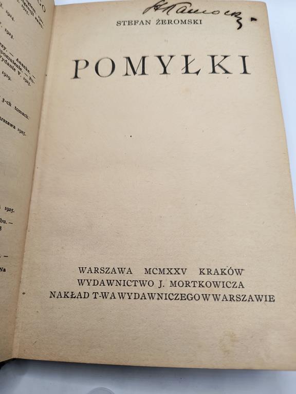 Książka "Pomyłki" Stefan Żeromski, 1925 r. - ze zbiorów malarza Stanisława Kamockiego