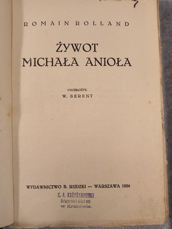 Książka "Żywot Michała Anioła" Romain Rolland, 1924 r.