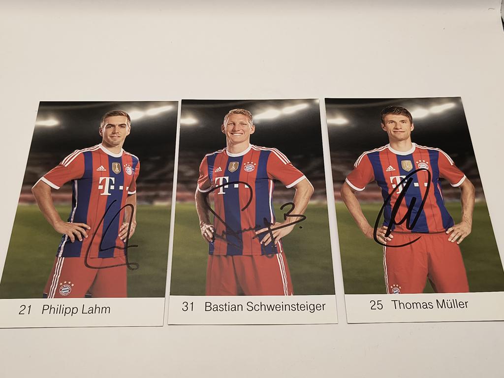 Zestaw 3 autografów: Thomas Muller, Philipp Lahm, Bastian Schweinsteiger