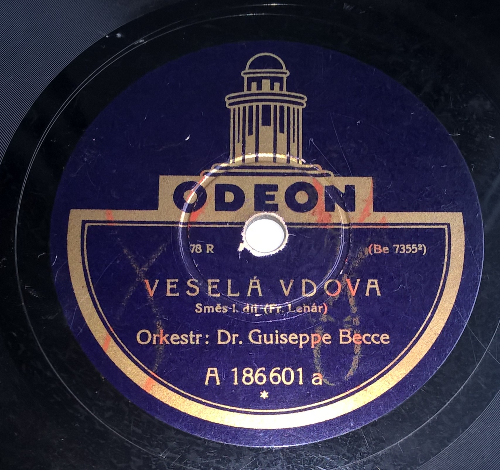 Płyta szelakowa Odeon - operetka "Vesela vdova" (Wesoła wdówka) - Franz Lehar