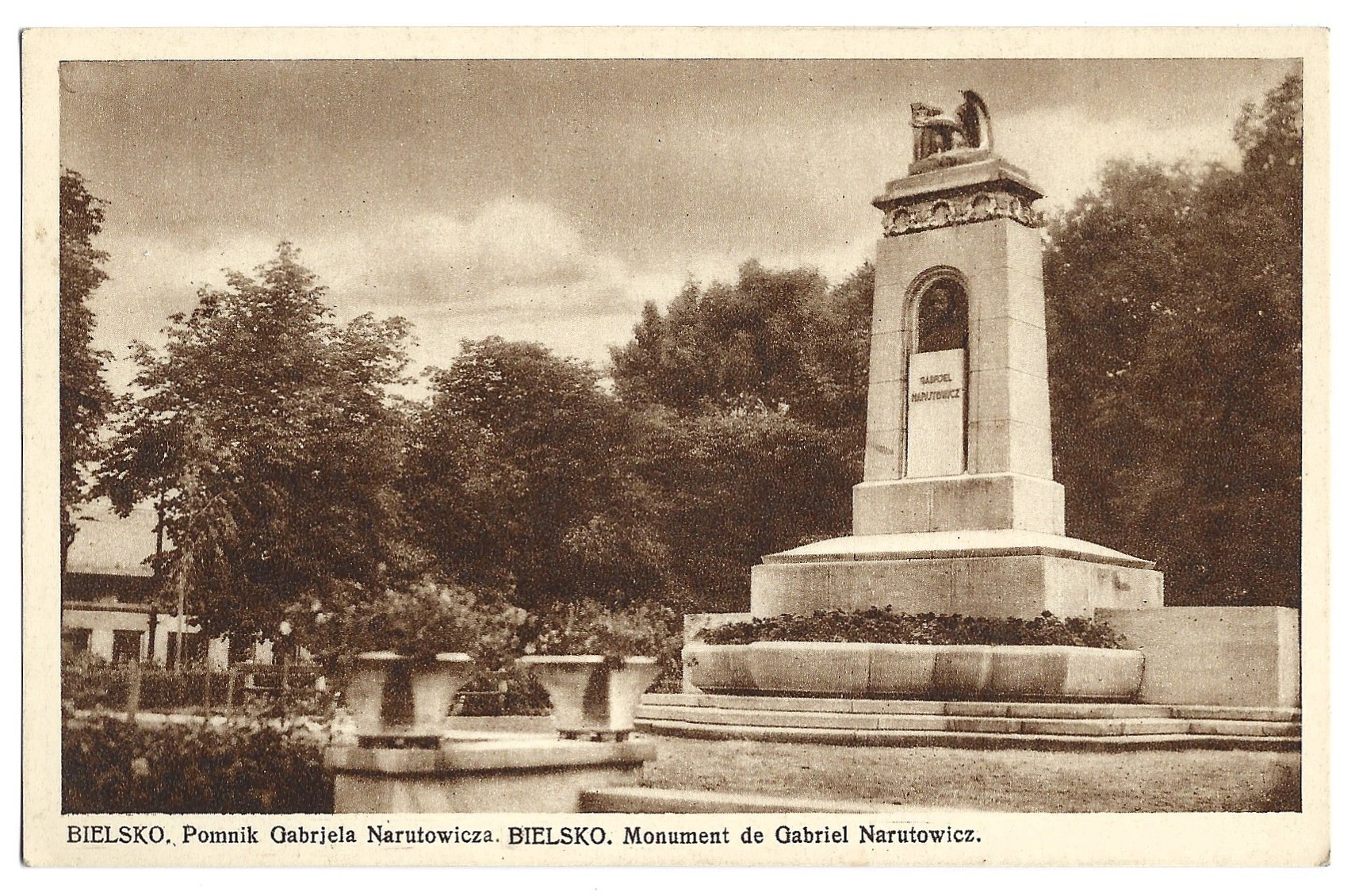 Pocztówka - Bielsko. Pomnik Gabriela Narutowicza, 1933 r.