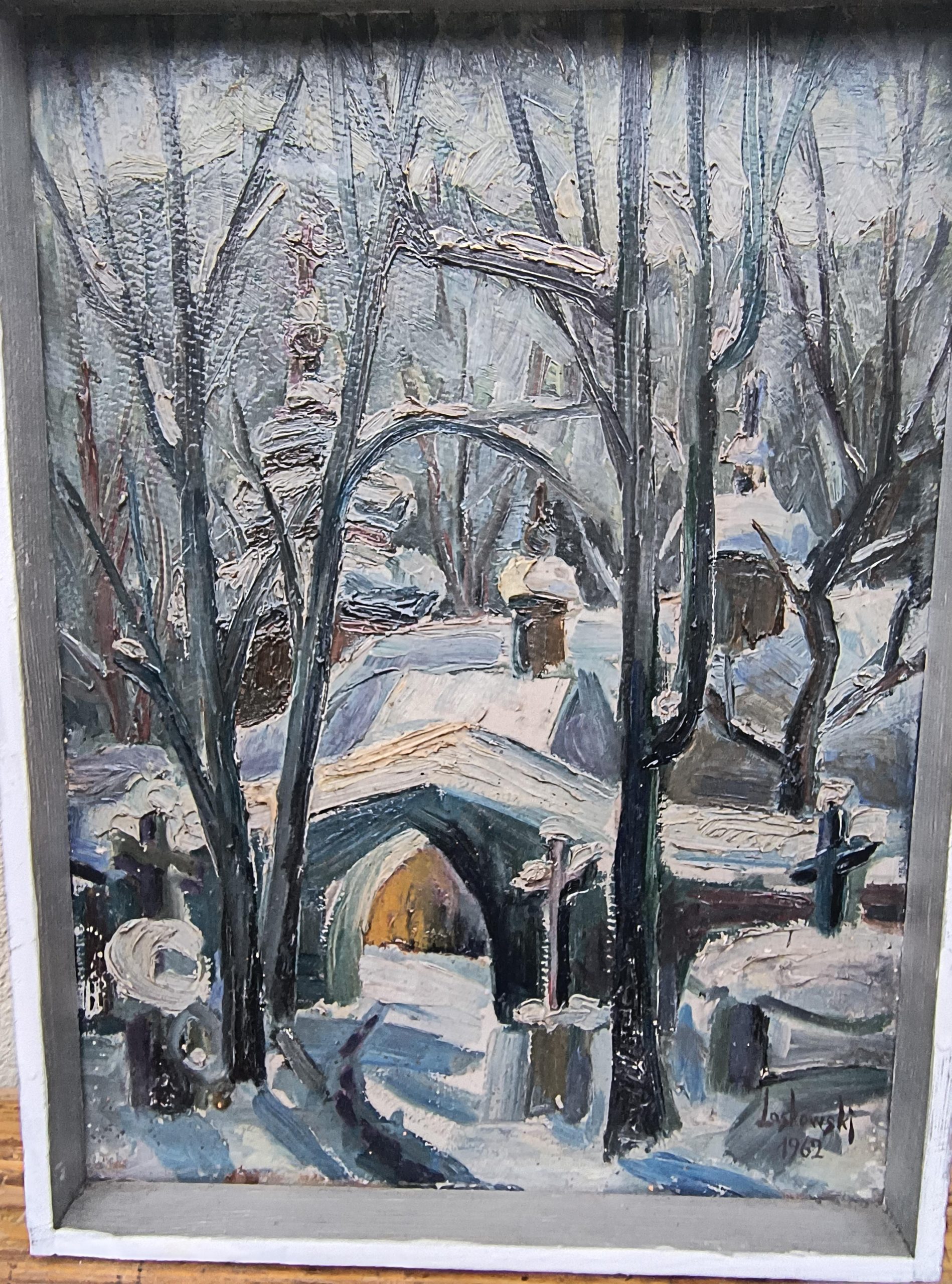 Obraz olejny na płycie - pejzaż - Laskowski, 1962 r.