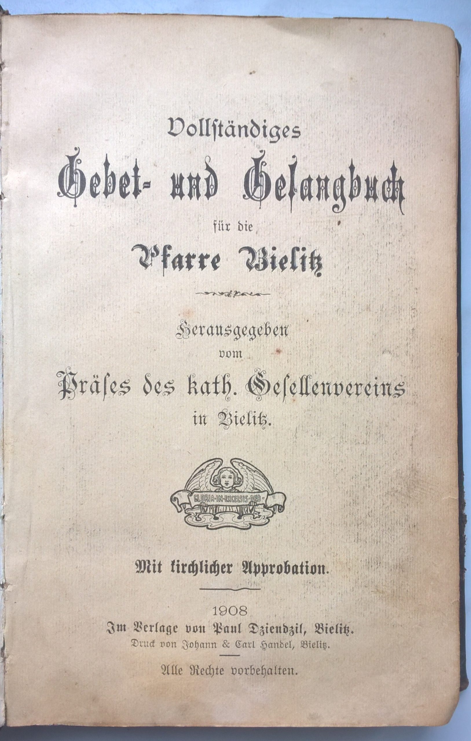 Modlitewnik i śpiewnik dla parafii Bielsko - "Gebet und Gefangbuch fur die Pfarre Bielitz", 1908 r.