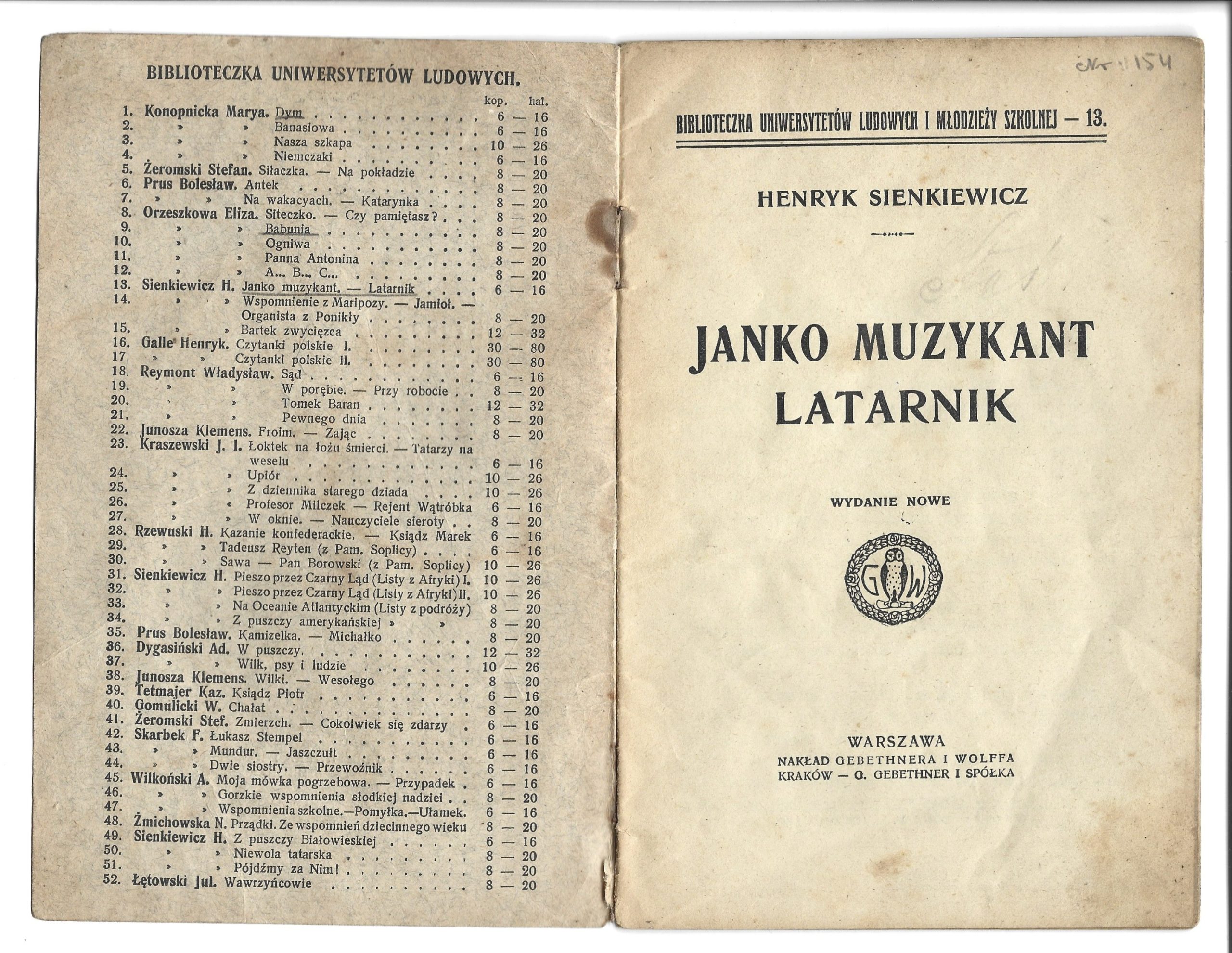 Książka "Janko Muzykant, Latarnik" Henryk Sienkiewicz
