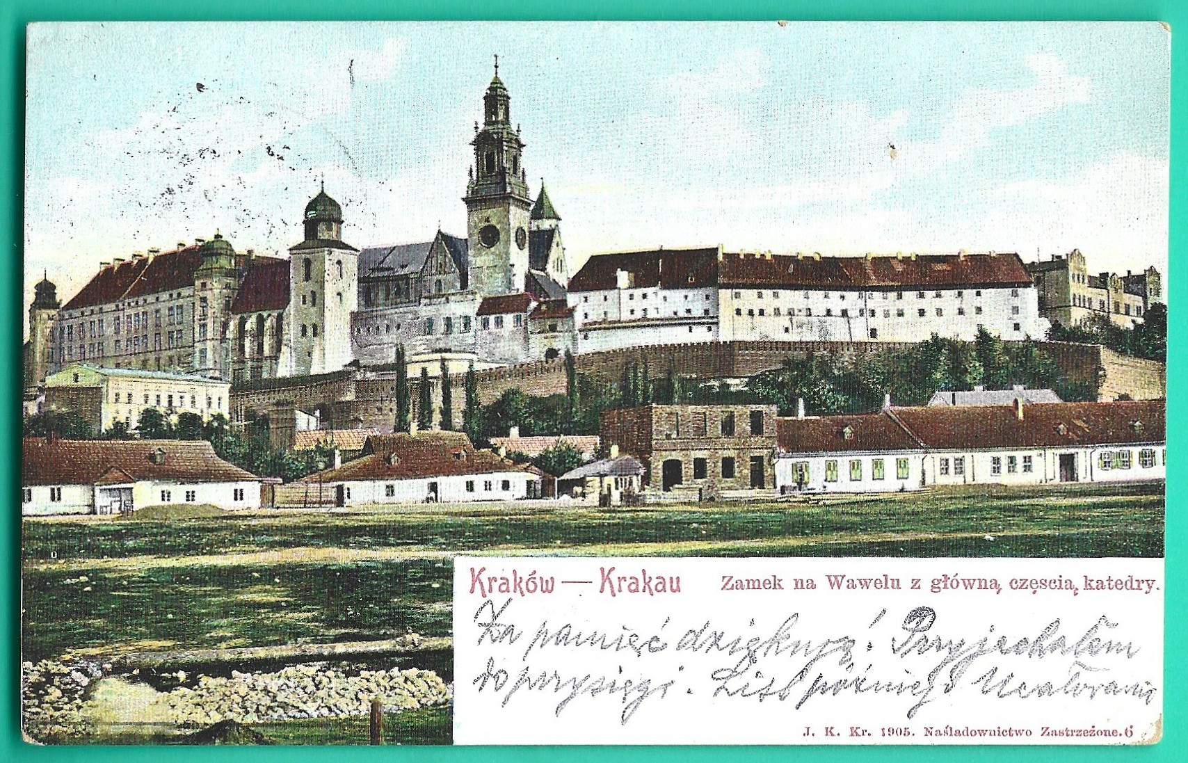 Pocztówka - Kraków - Krakau. Zamek na Wawelu z główną częścią katedry, 1905 r.
