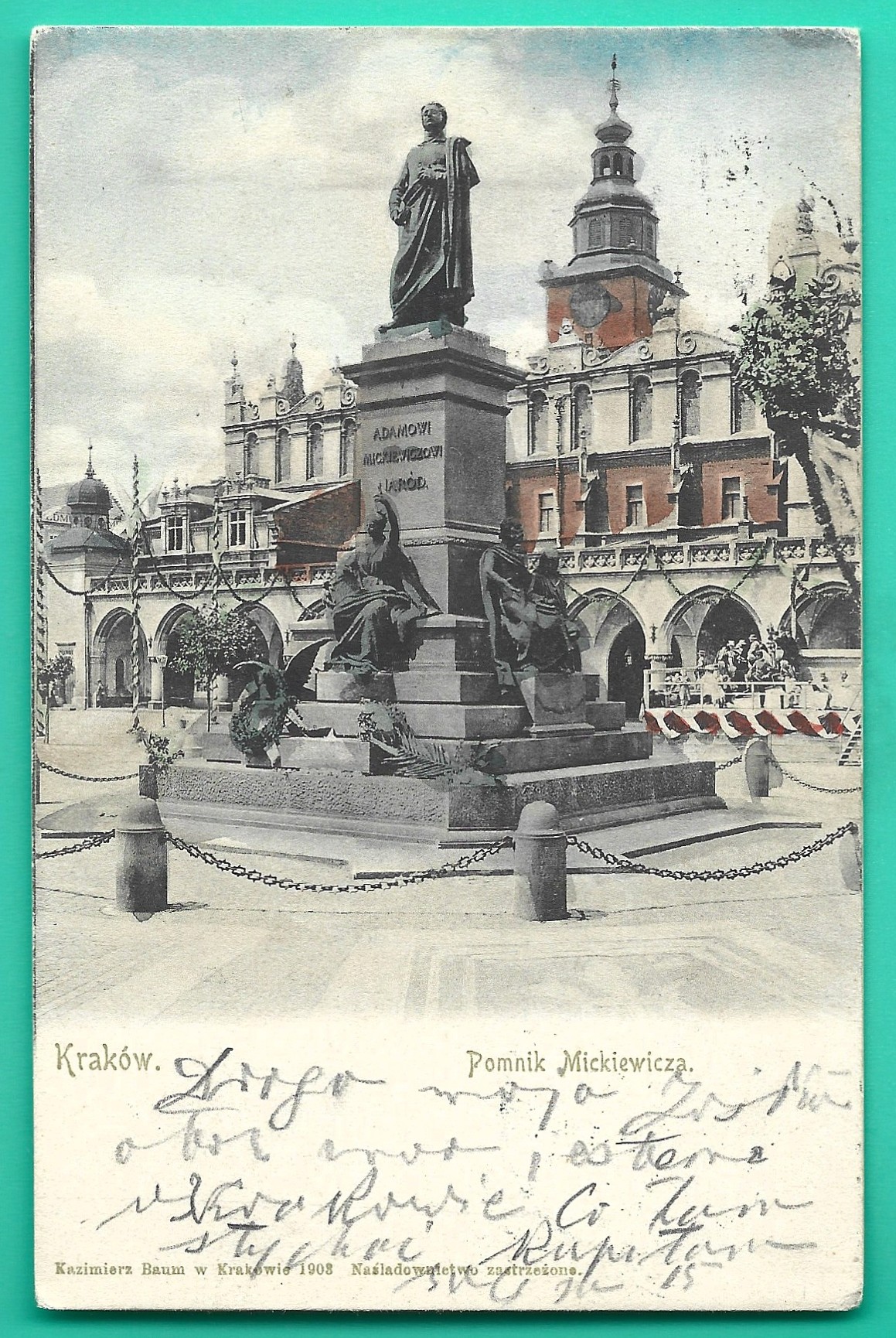Pocztówka - Kraków. Pomnik Mickiewicza, 1903 r.
