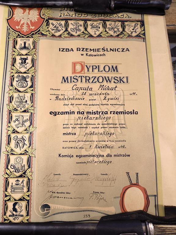 Dyplom mistrzowski - rzemiosło piekarskie, Katowice, 1946 r.