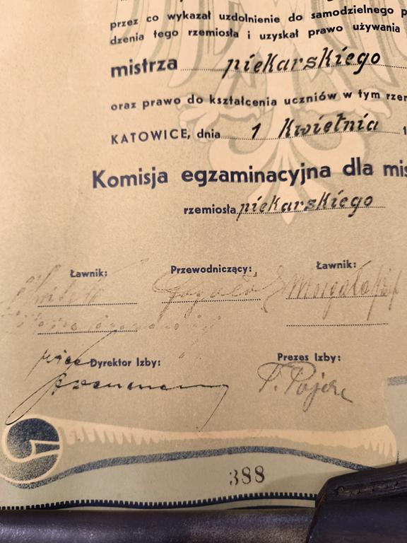 Dyplom mistrzowski - rzemiosło piekarskie, Katowice, 1946 r.