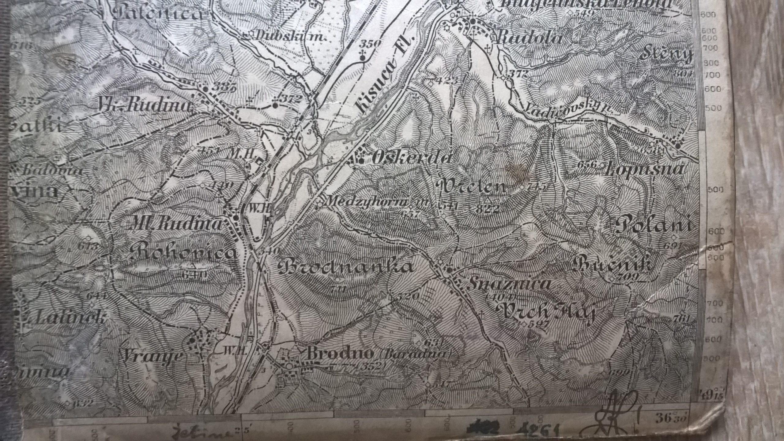 Mapa - Czechosłowacja, rzeka Kisuca - Kraj Żyliński, 1929 r.