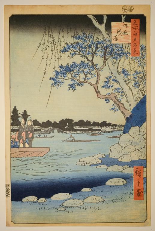 Drzeworyt japoński: Oumayagashi z cyklu 100 słynnych widoków Edo (Meisho Edo hyakkei)