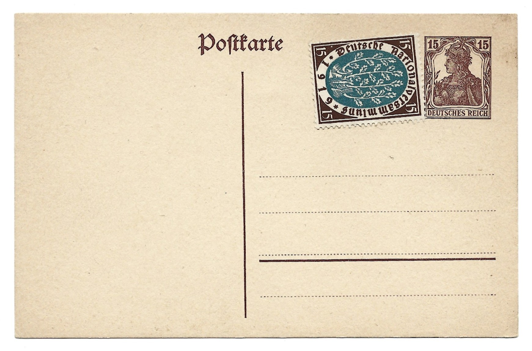 Kartka pocztowa ze znaczkiem - Deutsche Nationalvergammlung 1919 - Niemieckie Zgromadzenie Narodowe