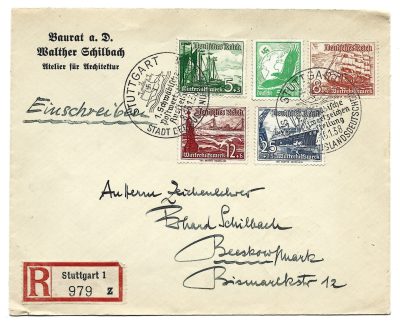 Koperta ze znaczkami i stemplami - Deutsches Reich - Winterhilschwerk - Deutsche Luftpost - STUTTGART 1938