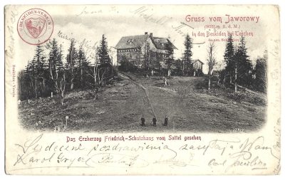Pocztówka: Gruss vom Jaworowy - Pozdrowienia z Jaworowego w Beskidach koło Cieszyna, Śląsk Austriacki - Beskiden-Verein