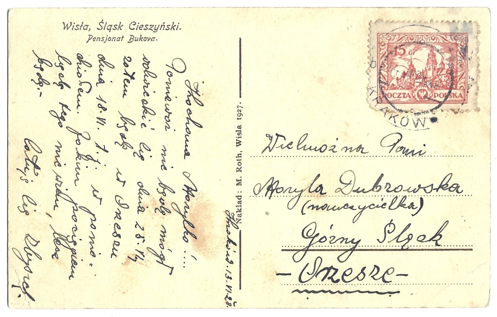 Pocztówka - Wisła. Śląsk Cieszyński - Pensjonat Bukova, 1927 r.