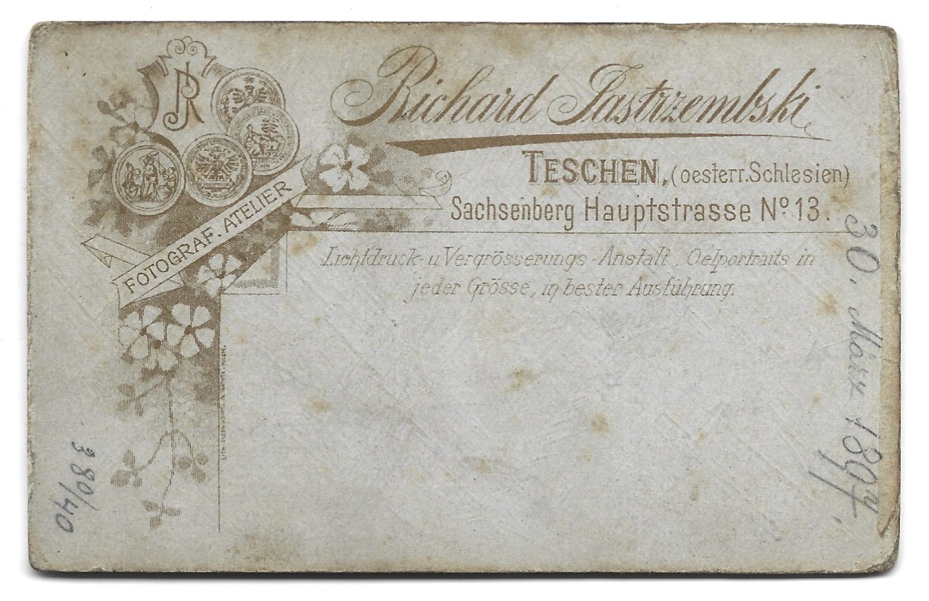 Zdjęcie portretowe mężczyzny - fot. Rich. Jastrzembski, Teschen (Cieszyn), 1897 r.