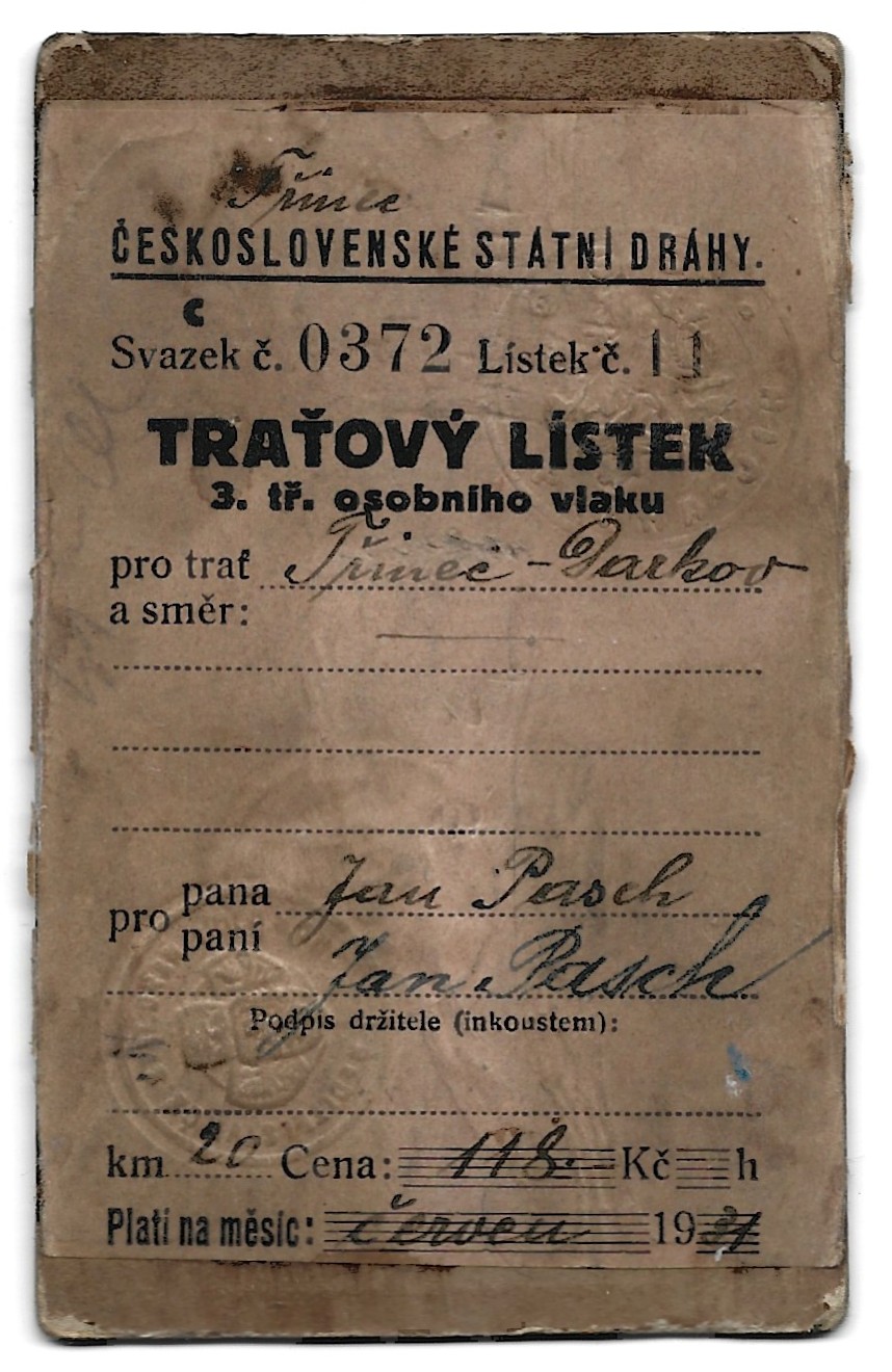 Bilet kolejowy miesięczny - imienny, ze zdjęciem - Czechosłowackie Koleje Państwowe, 1931 r.