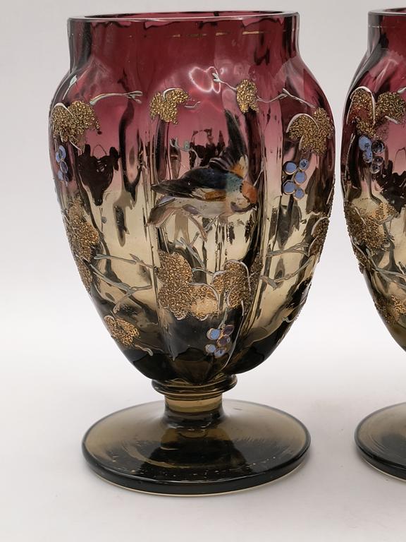 Kielichy szklane, ręcznie malowane - secesja