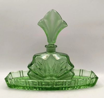 Zielony zestaw toaletowy, szklany - ART DECO