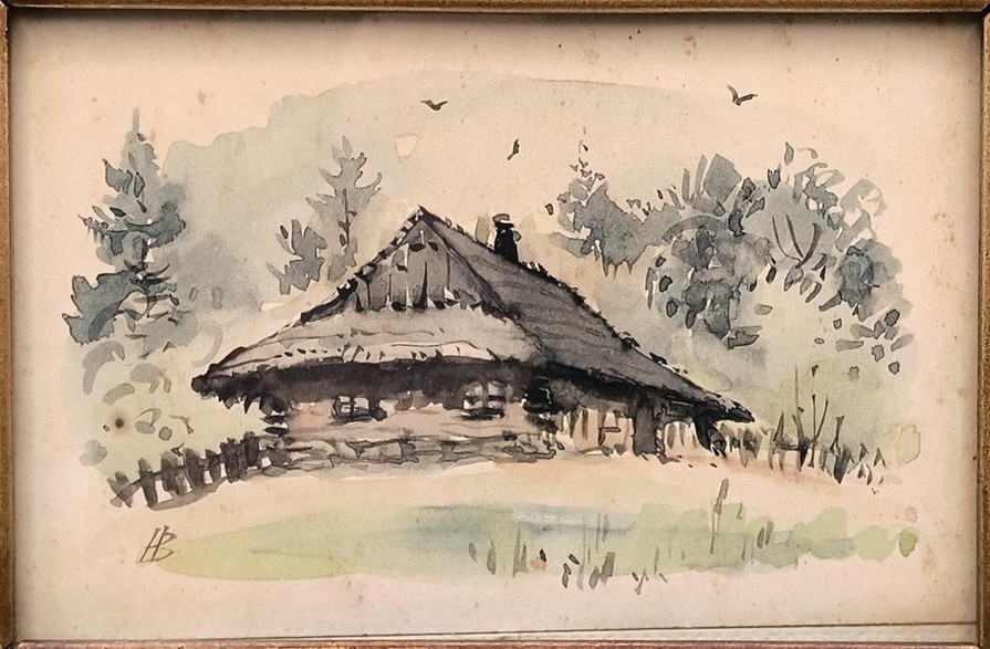 Obraz – pejzaż, drewniana chata – Bogusław Heczko